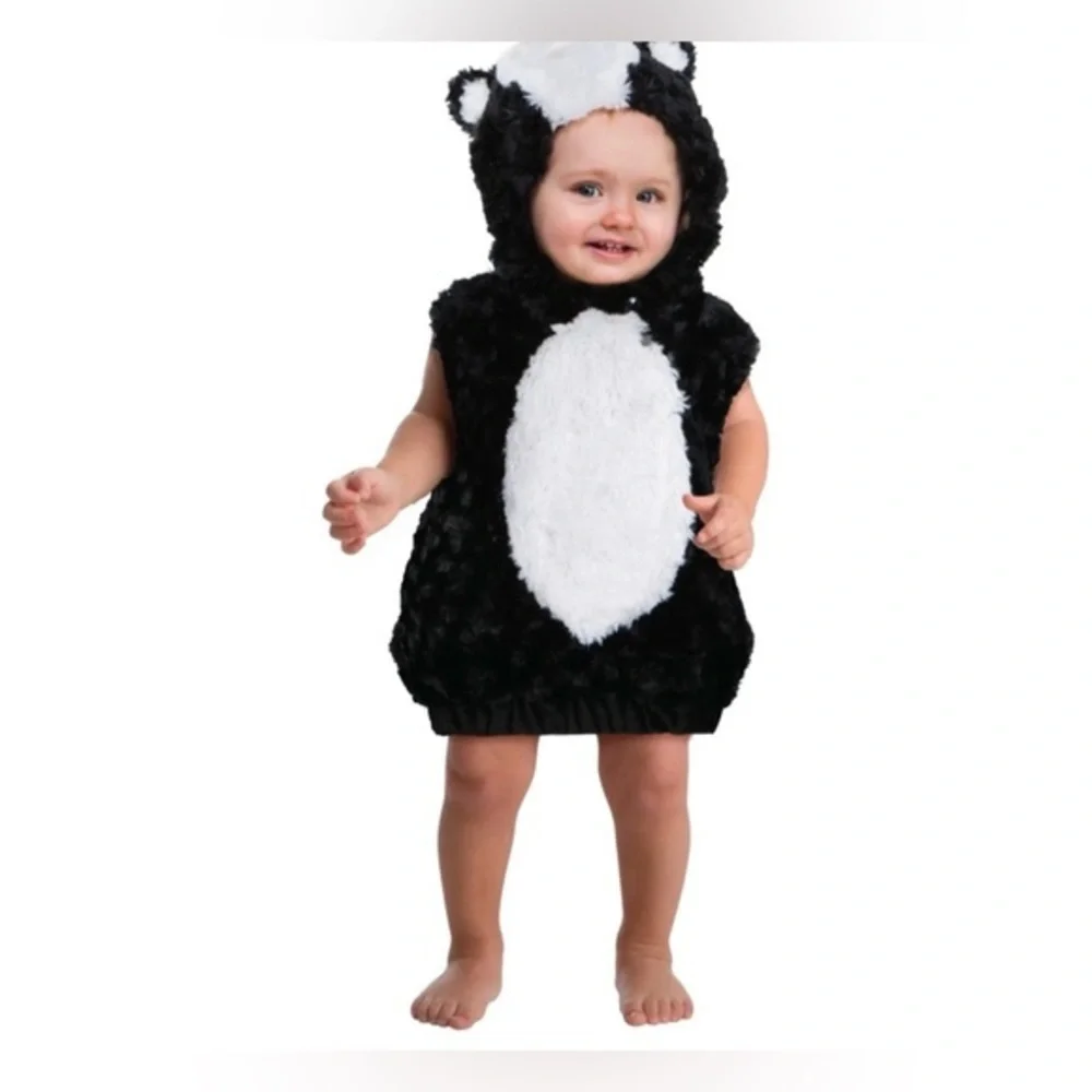 NWT Toddler Black & White Skunk Plush Costume Hooded Dress
